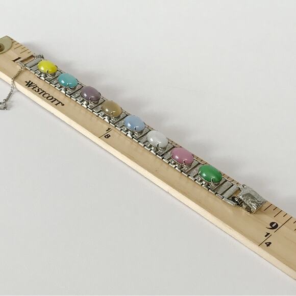 Vintage Moon Glow Bracelet Sarah Coventry Cabochon Party Pastels Scarab Style - Picture 15 of 16